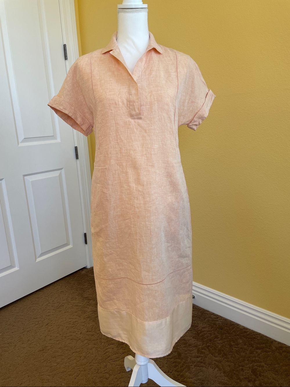 Lafayette 148 Peach Linen Short Sleeve Dress.  size P ( XS  S )